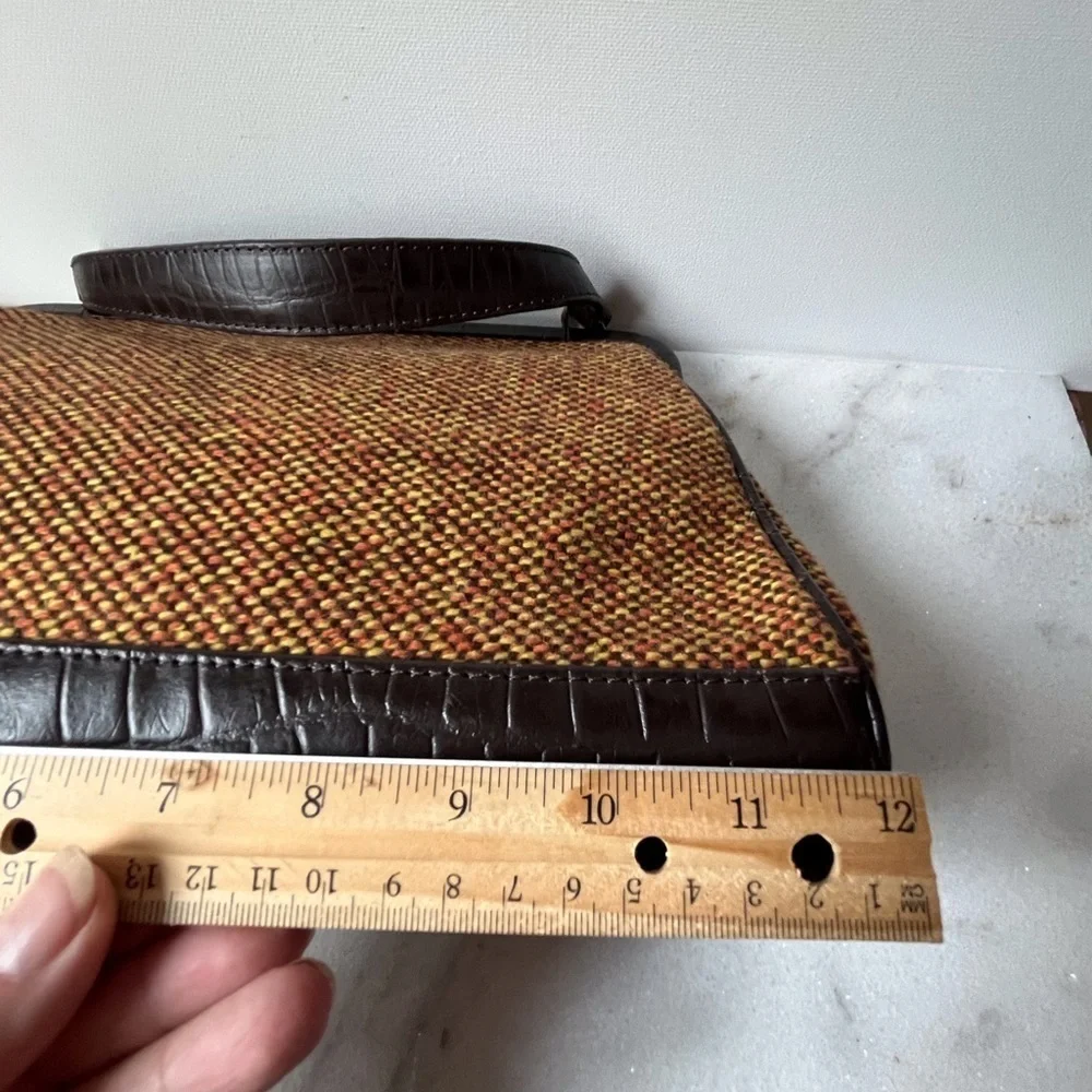 Vintage tweet fabric with a leather trim purse,bag by Firenze